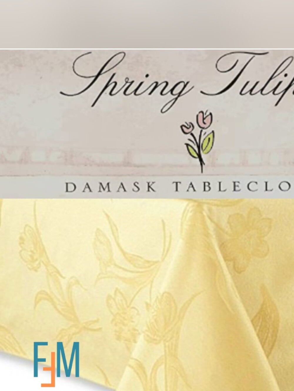 NEW! Spring Tulips Champagne Damask Table Linen 60 X 144 Oblong Tablecloth